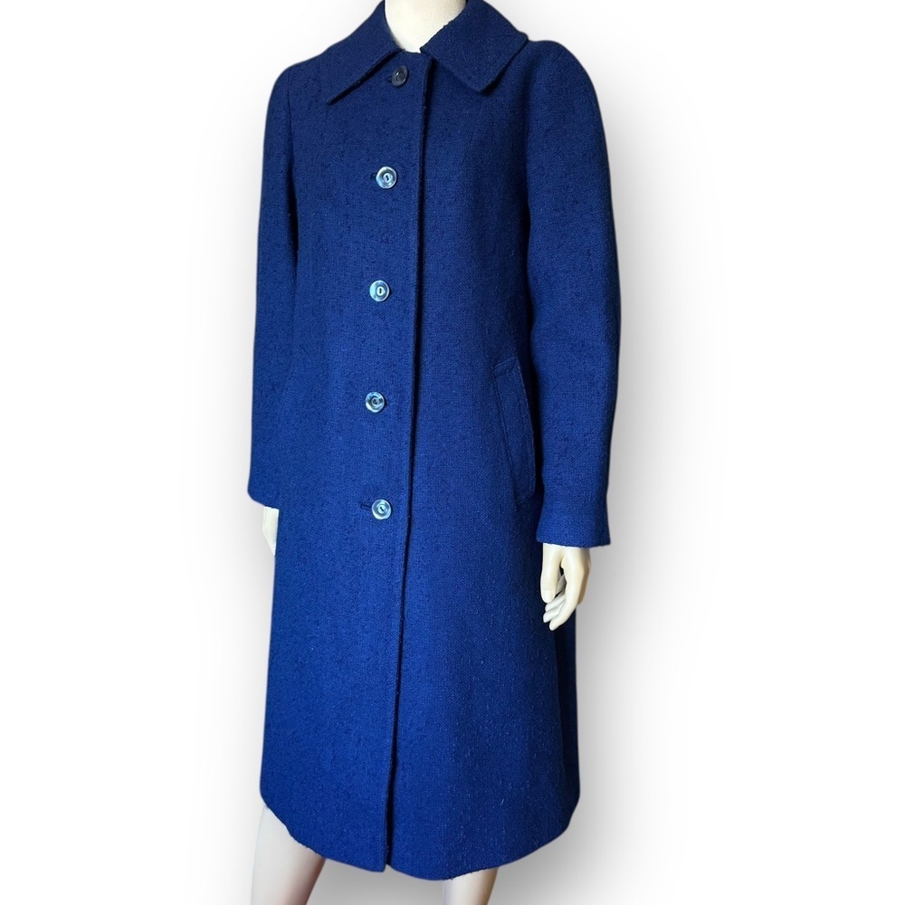 Vintage Blue Wool Coat 1960s Mod Swing Women’s Medium 38” Bust Weatherbee Jacket - Picture 8 of 16